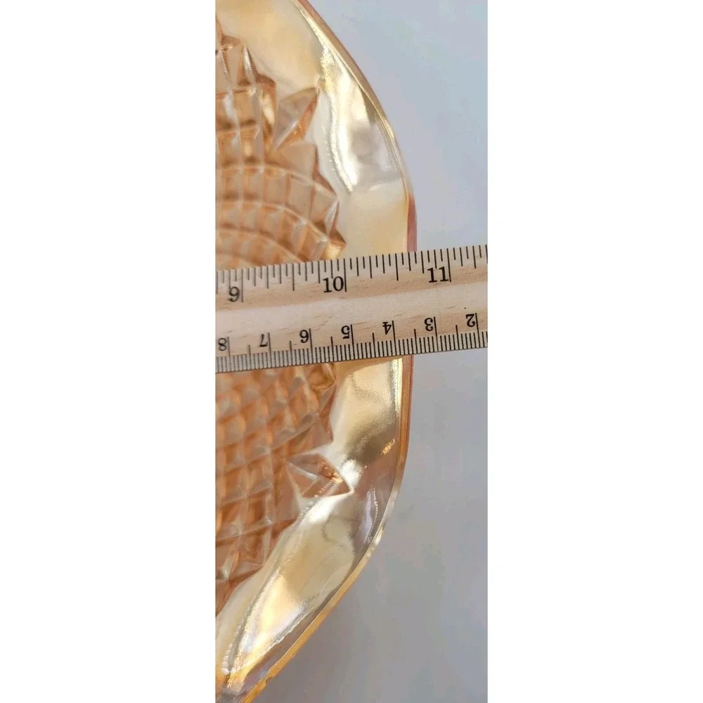 Vintage 1940s Indiana Glass Orange Carnival Glass Ruffled Diamond Point Bowl 11